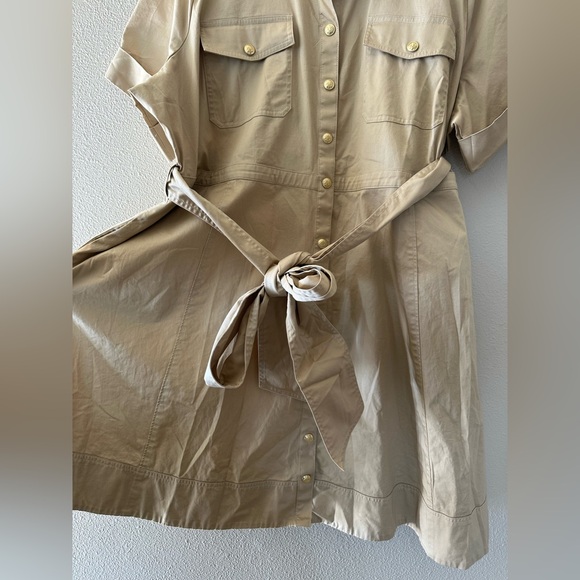 J. Crew Beige Button-Front Shirt Dress with Tie Waist - Picture 8 of 10